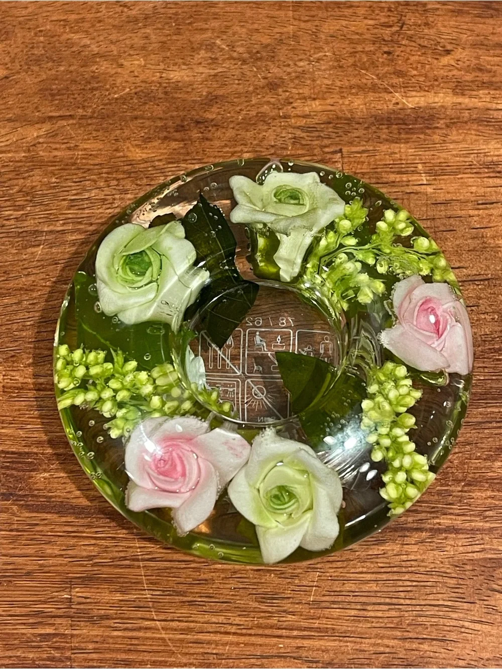 Dreamlight TraumLicht Hand Blown Glass Tealight Candle Pink Green Roses Germany